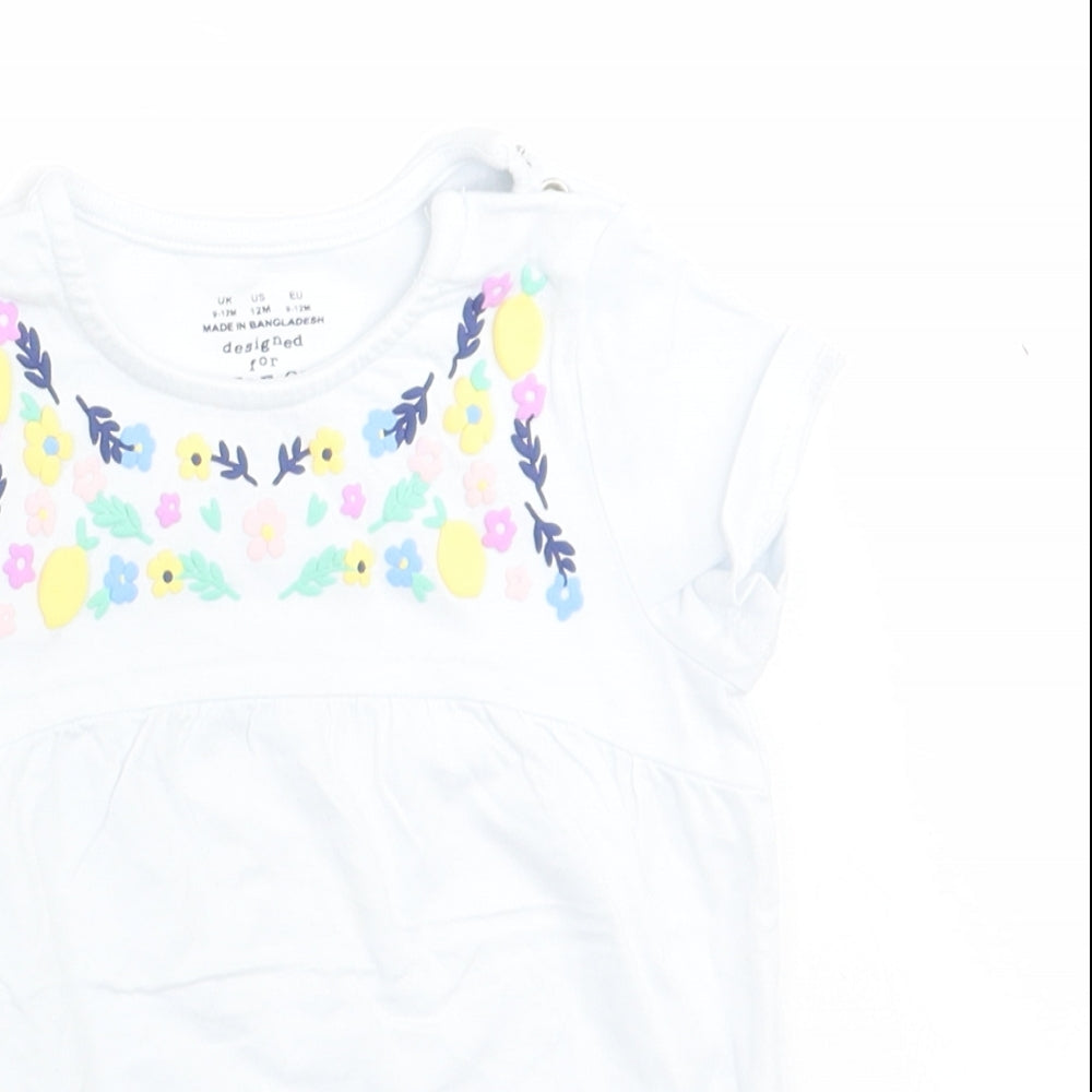 F&F Girls White Floral  Basic T-Shirt Size 9-12 Months