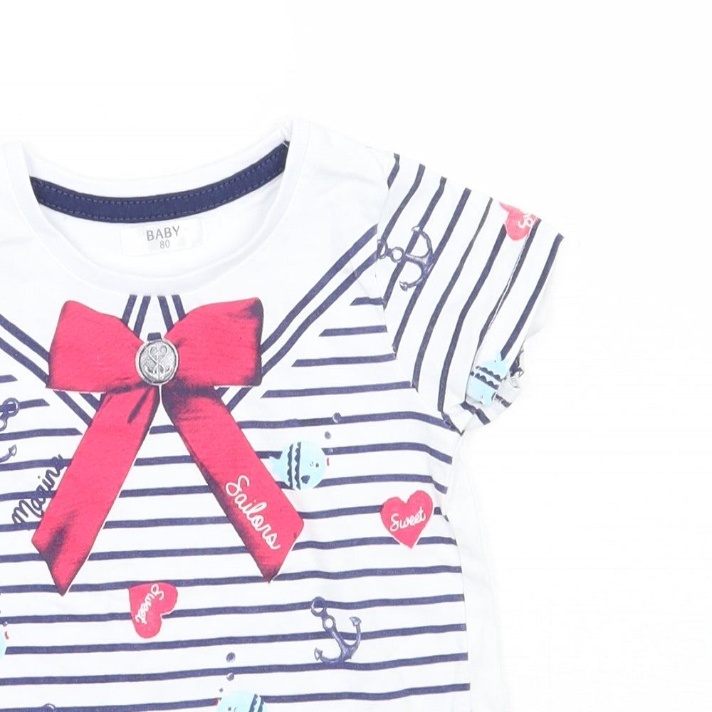 Baby Girls White Striped  Basic T-Shirt Size 12 Months