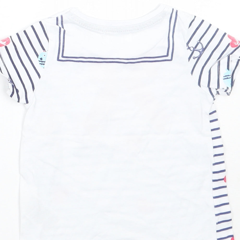Baby Girls White Striped  Basic T-Shirt Size 12 Months