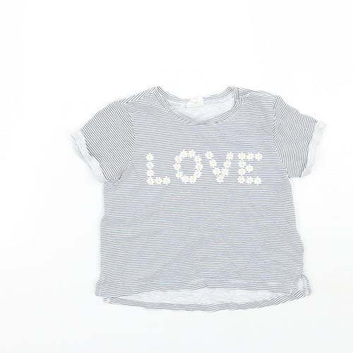 Girls White Striped  Basic T-Shirt Size 6-9 Months