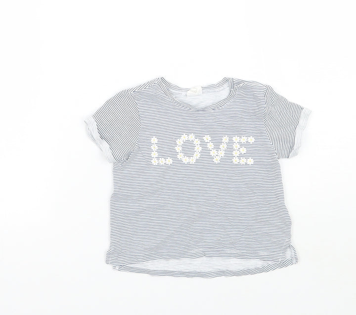 Girls White Striped Basic T-Shirt Size 6-9 Months