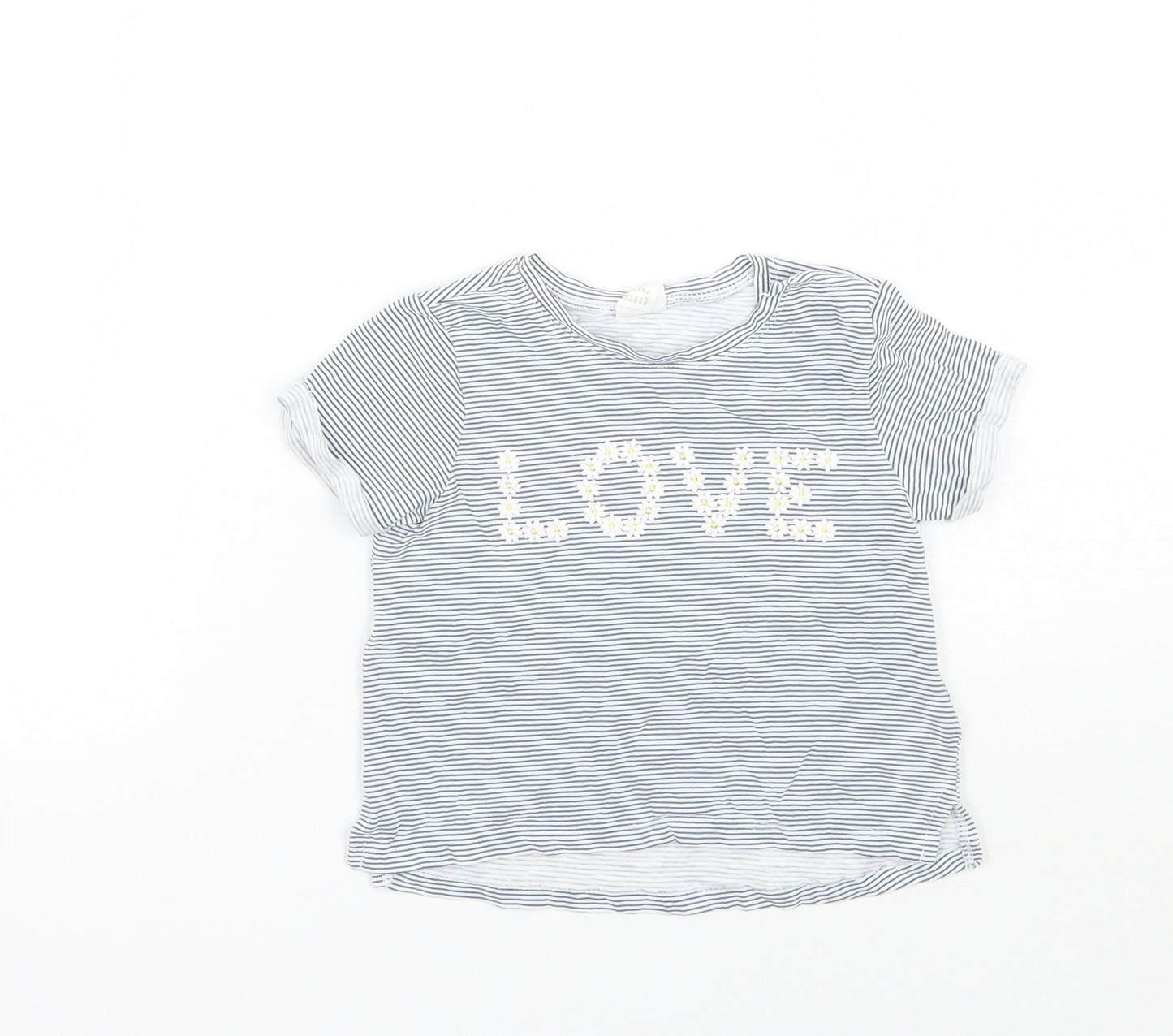Girls White Striped  Basic T-Shirt Size 6-9 Months