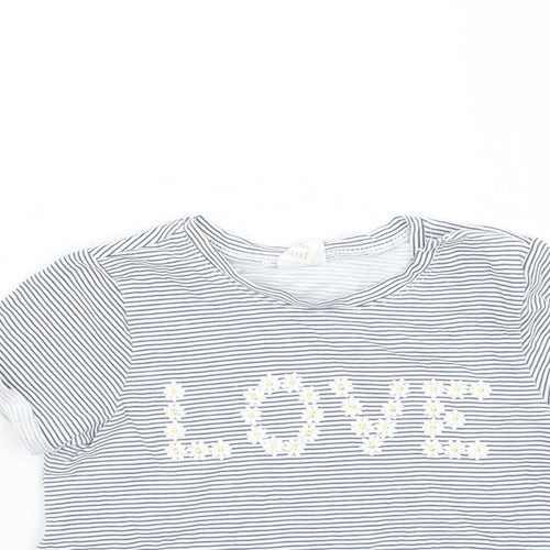 Girls White Striped  Basic T-Shirt Size 6-9 Months