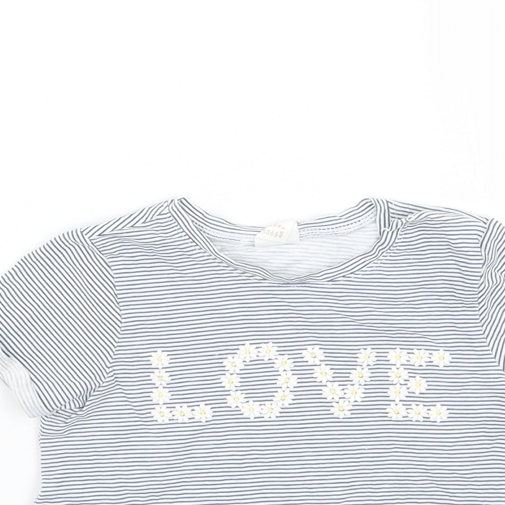 Girls White Striped  Basic T-Shirt Size 6-9 Months