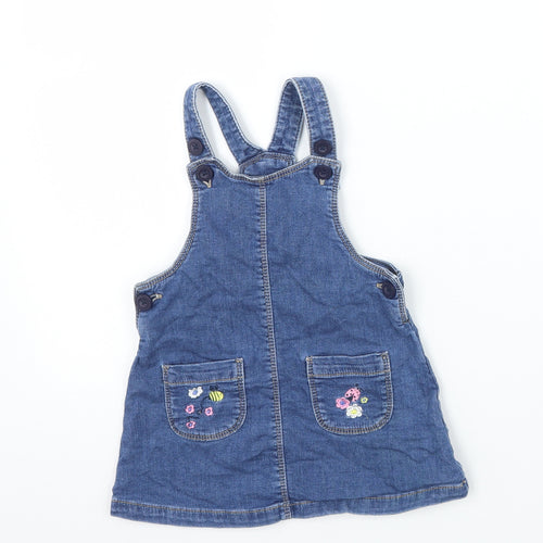 Matalan Girls Blue Floral  Pinafore/Dungaree Dress  Size 18 Months