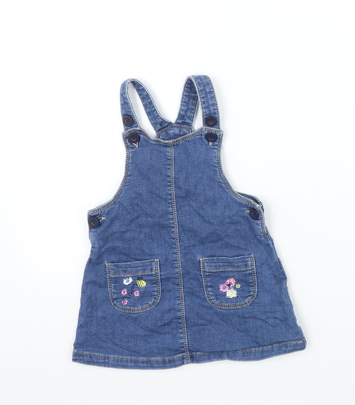 Matalan Girls Blue Floral  Pinafore/Dungaree Dress  Size 18 Months
