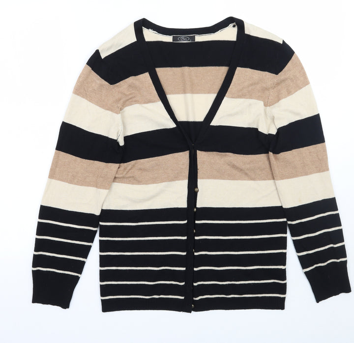 BM Womens Brown Striped Cardigan Jumper Size S