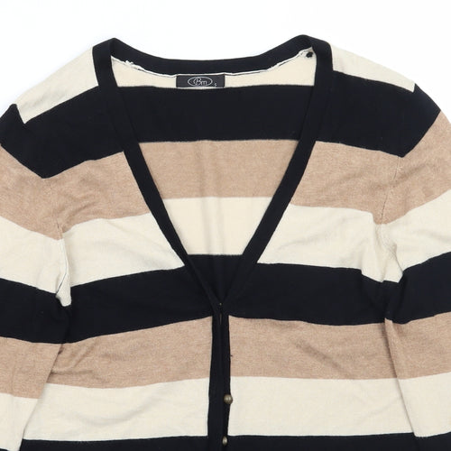 BM Womens Brown Striped  Cardigan Jumper Size S