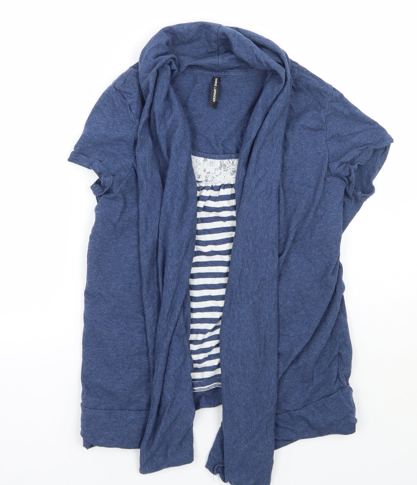 Marks and Spencer Womens Blue Striped  Basic T-Shirt Size 14