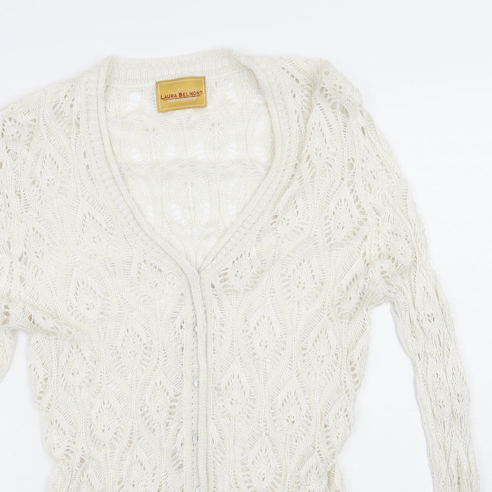 Laura Belmont Womens White   Cardigan Jumper Size 14