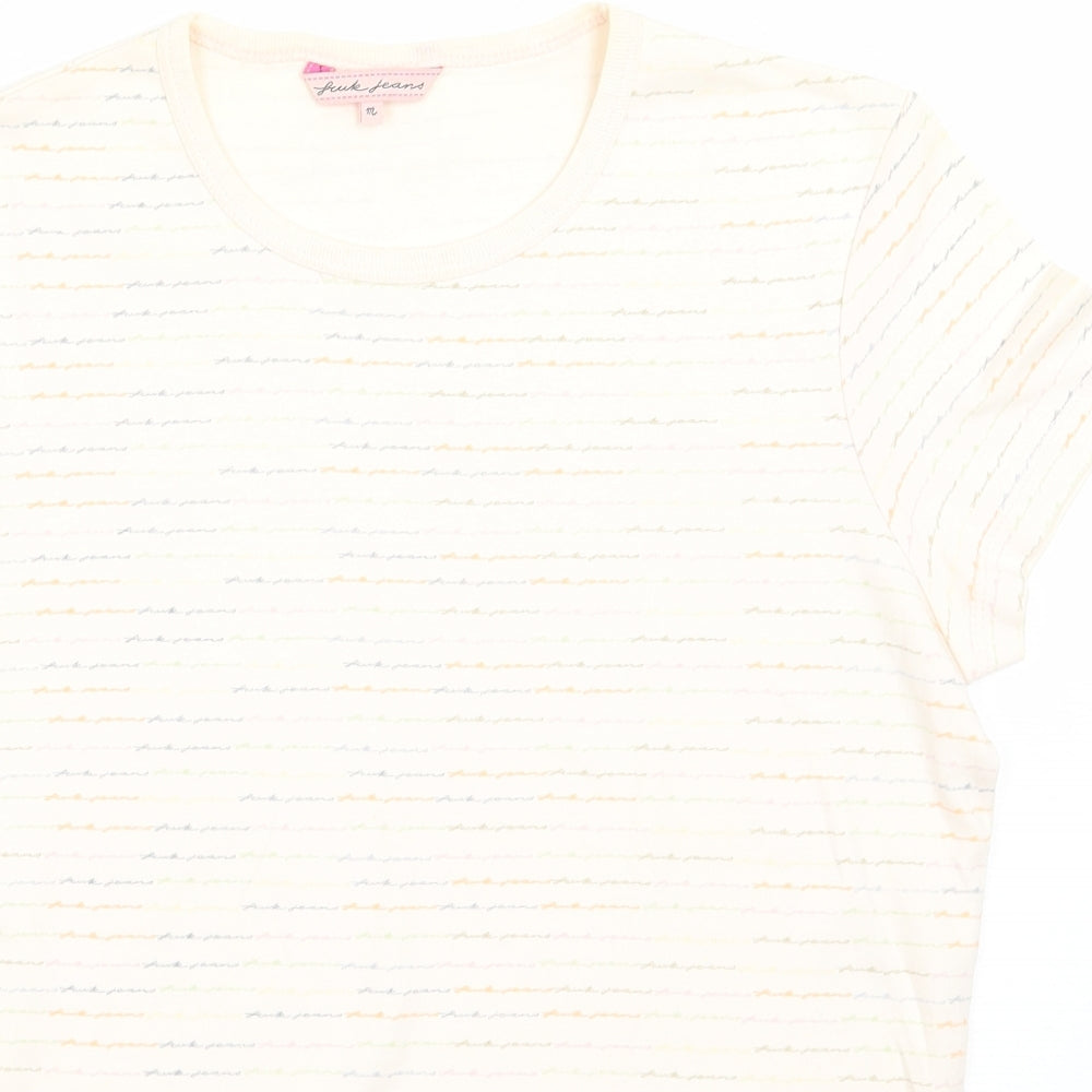 FCUK Jeans Womens Beige Striped  Basic T-Shirt Size M