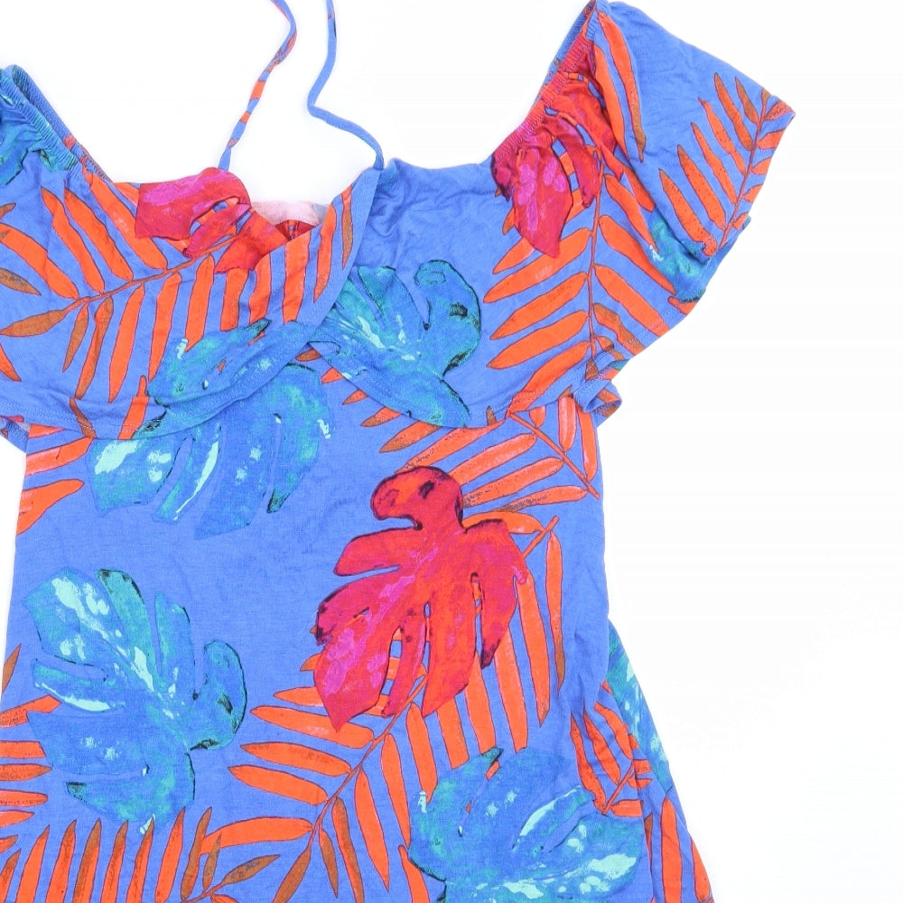 George Womens Blue Floral  A-Line  Size 14