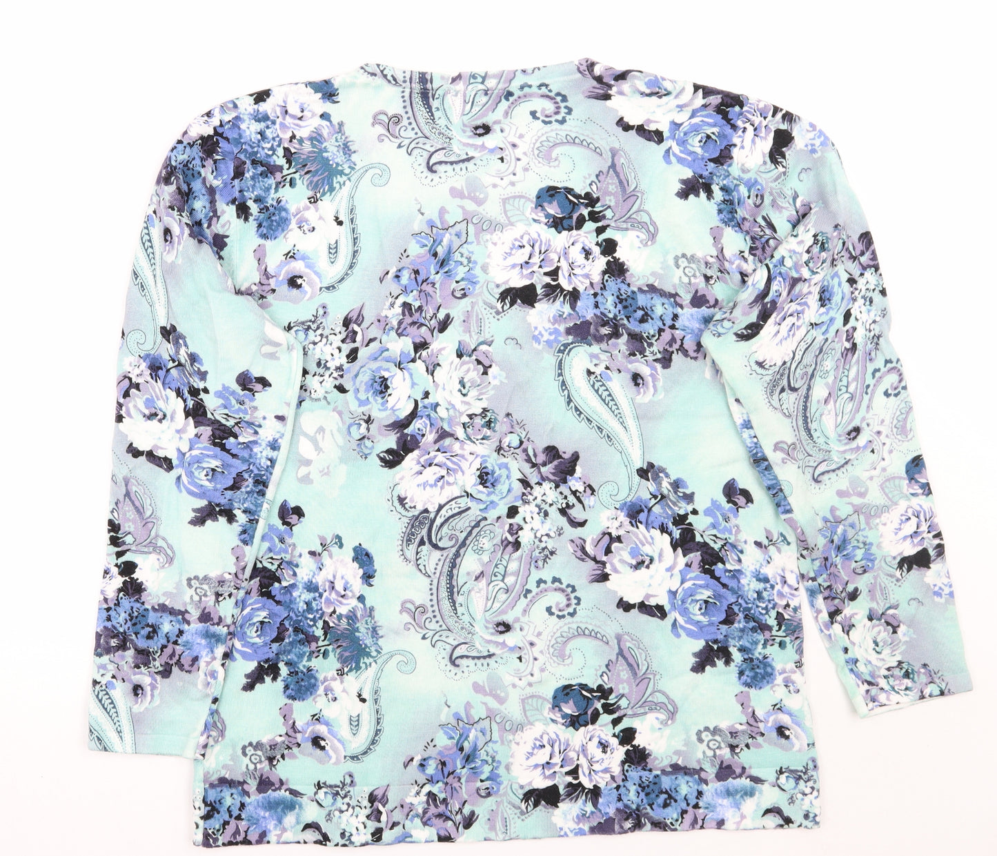 paramour Womens Blue Floral  Pullover Jumper Size L