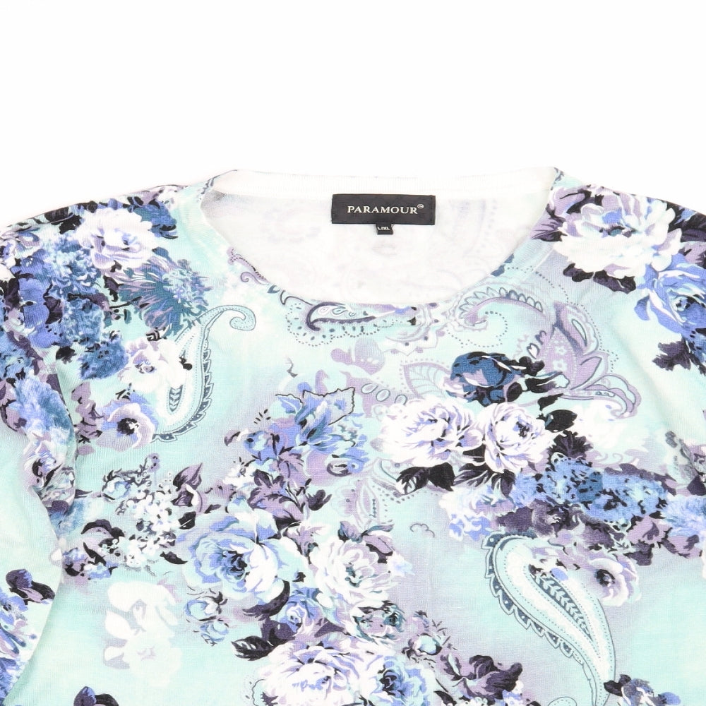 paramour Womens Blue Floral  Pullover Jumper Size L