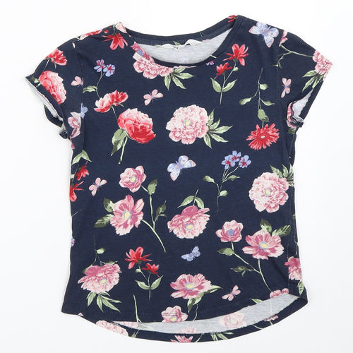 H&M Girls Blue Floral  Basic T-Shirt Size 9-10 Years