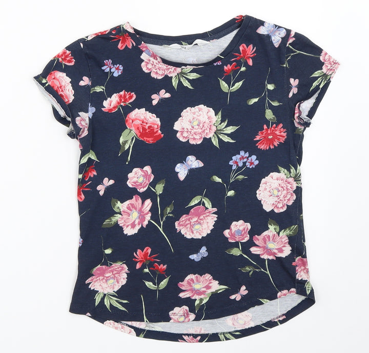 H&M Girls Blue Floral  Basic T-Shirt Size 9-10 Years