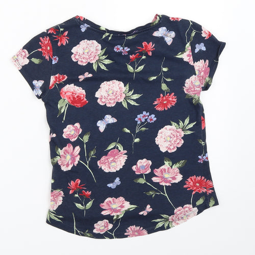 H&M Girls Blue Floral  Basic T-Shirt Size 9-10 Years