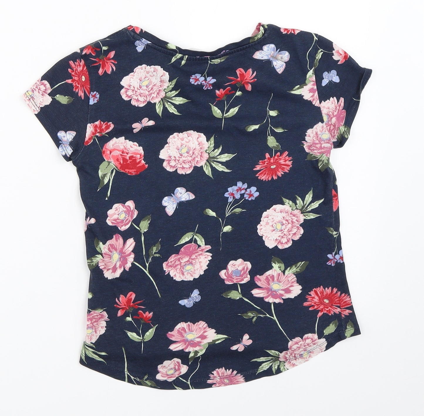 H&M Girls Blue Floral  Basic T-Shirt Size 9-10 Years
