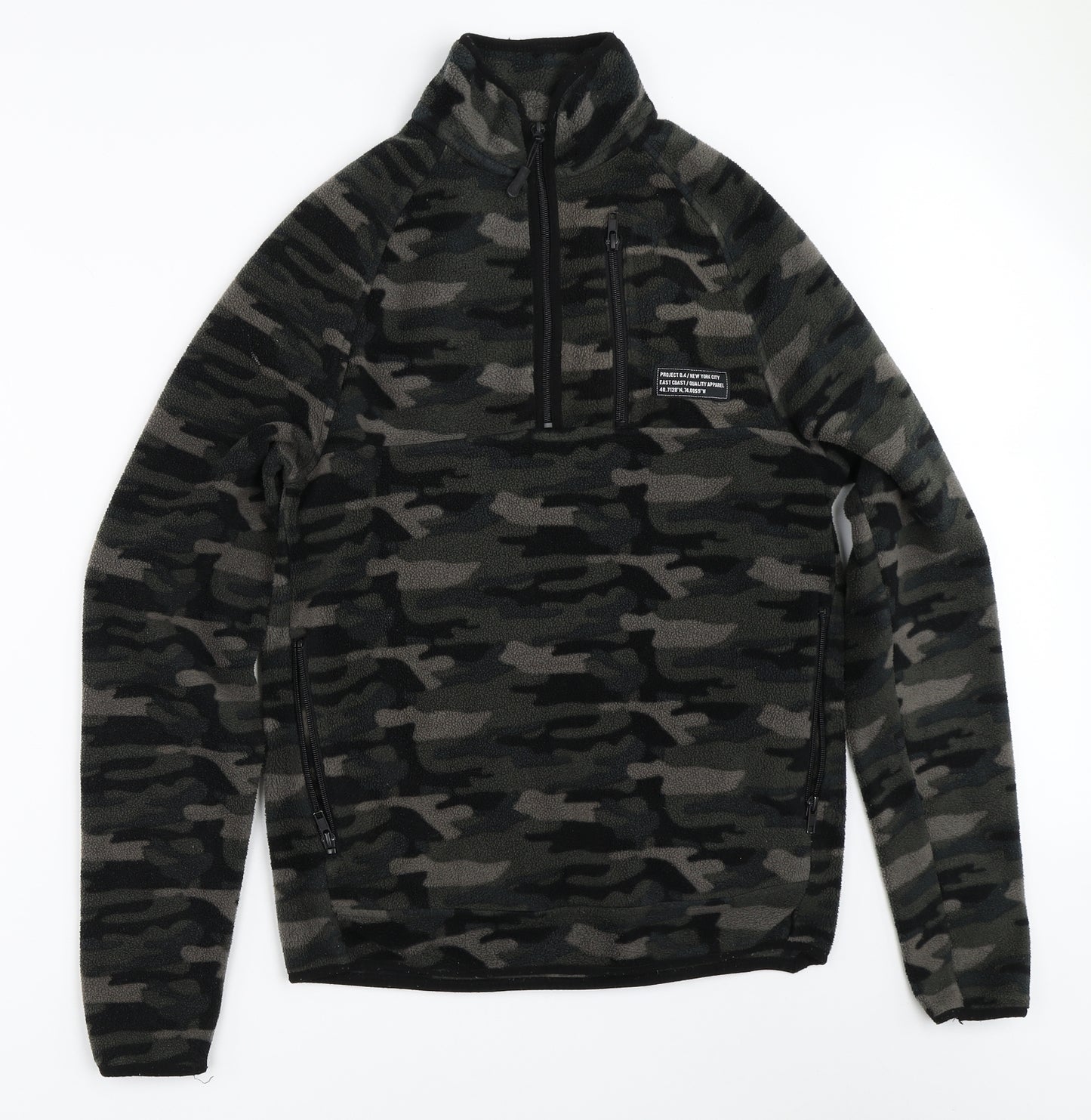 Primark Mens Green Camouflage Fleece Henley Sweatshirt Size S