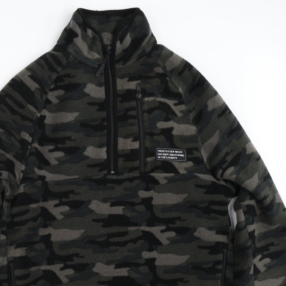 Primark Mens Green Camouflage Fleece Henley Sweatshirt Size S