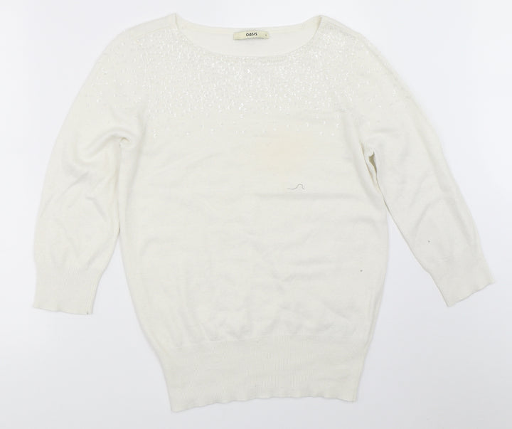 Oasis Womens White Pullover Jumper Size S