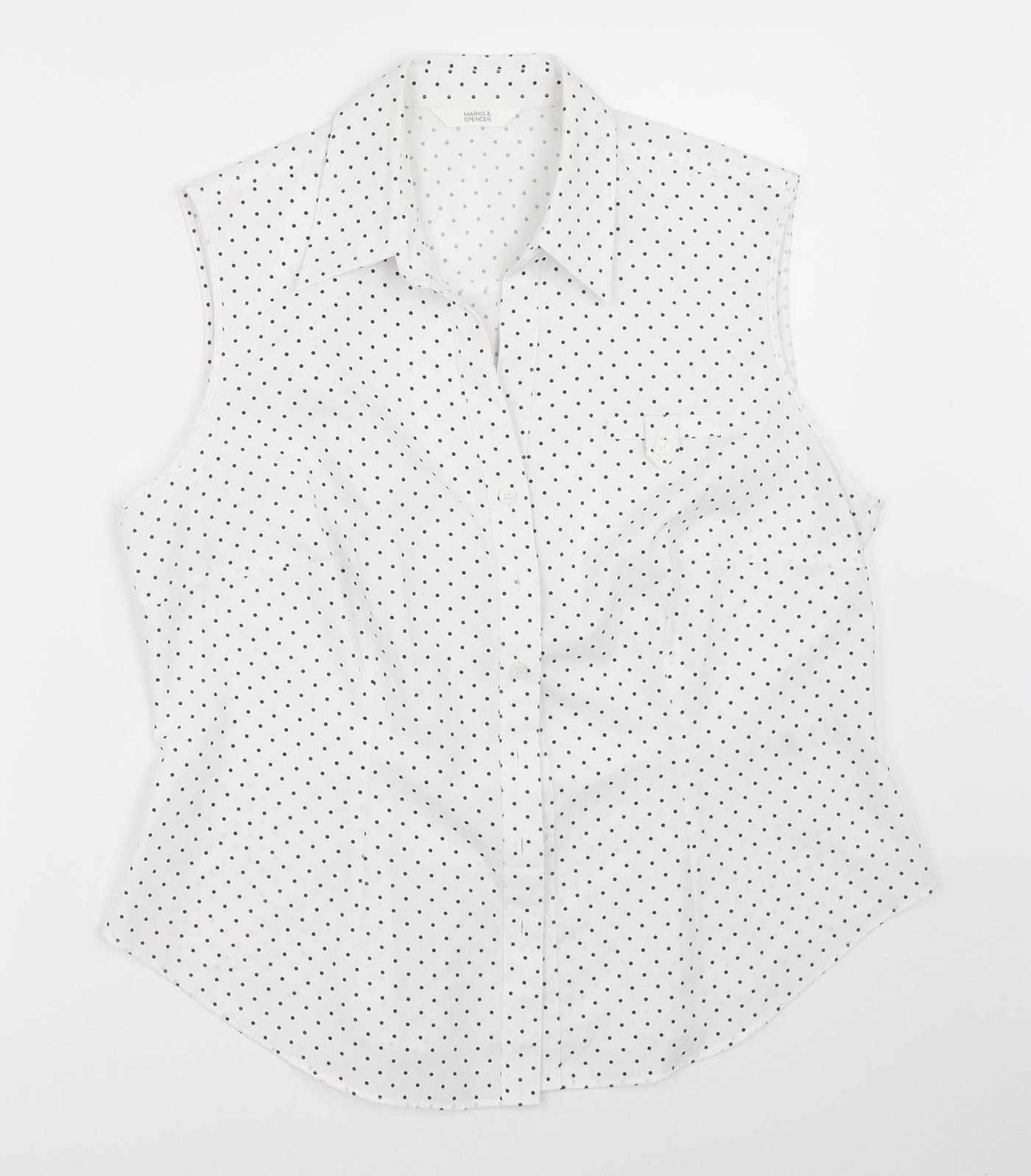 Marks and Spencer Womens White Polka Dot  Basic Button-Up Size 14