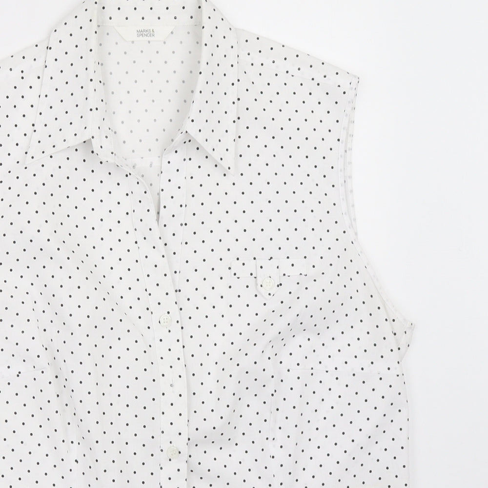 Marks and Spencer Womens White Polka Dot  Basic Button-Up Size 14
