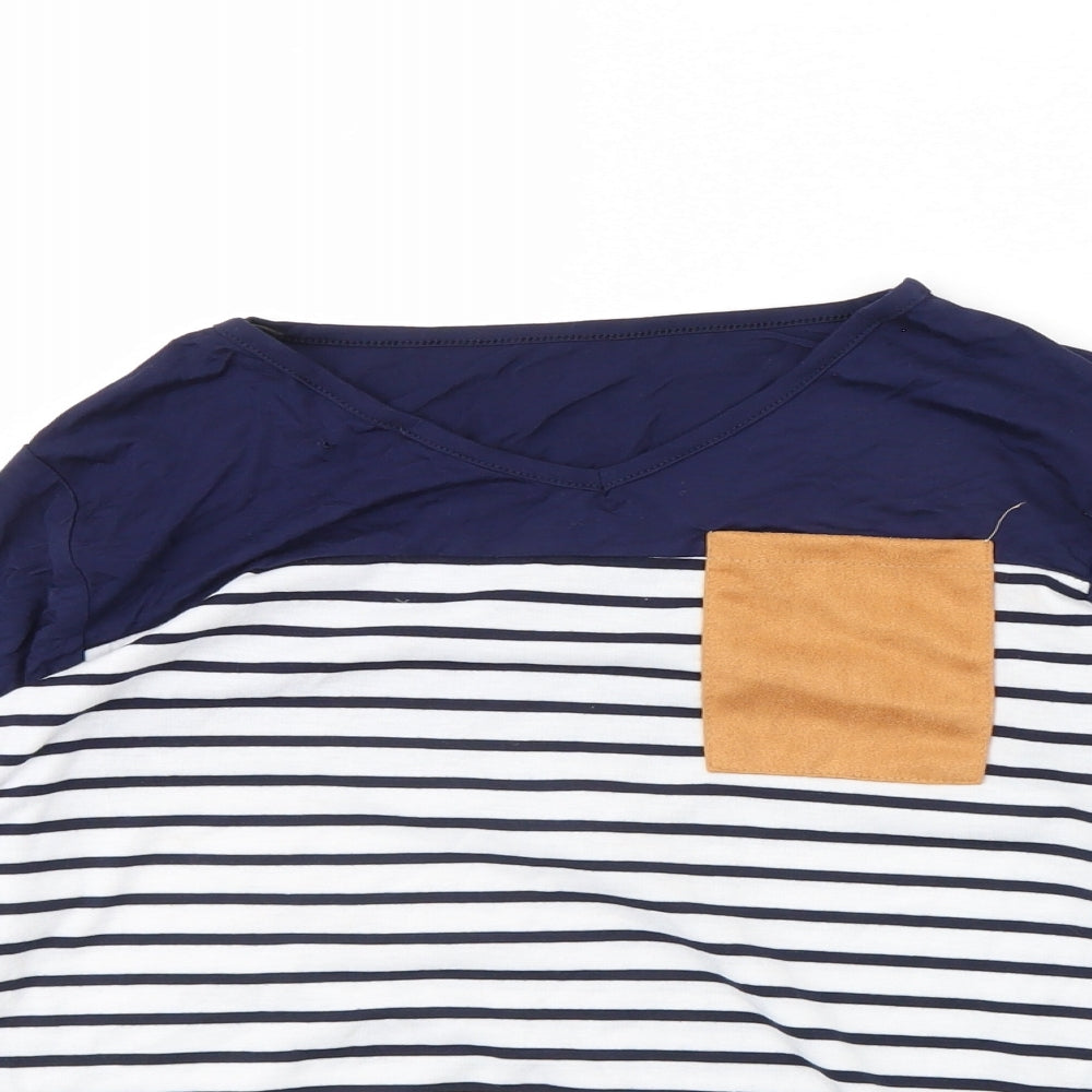 Preworn Womens Blue Striped  Basic Blouse Size L