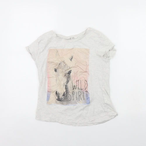 H&M Girls Grey   Basic T-Shirt Size 12 Years  - Horse