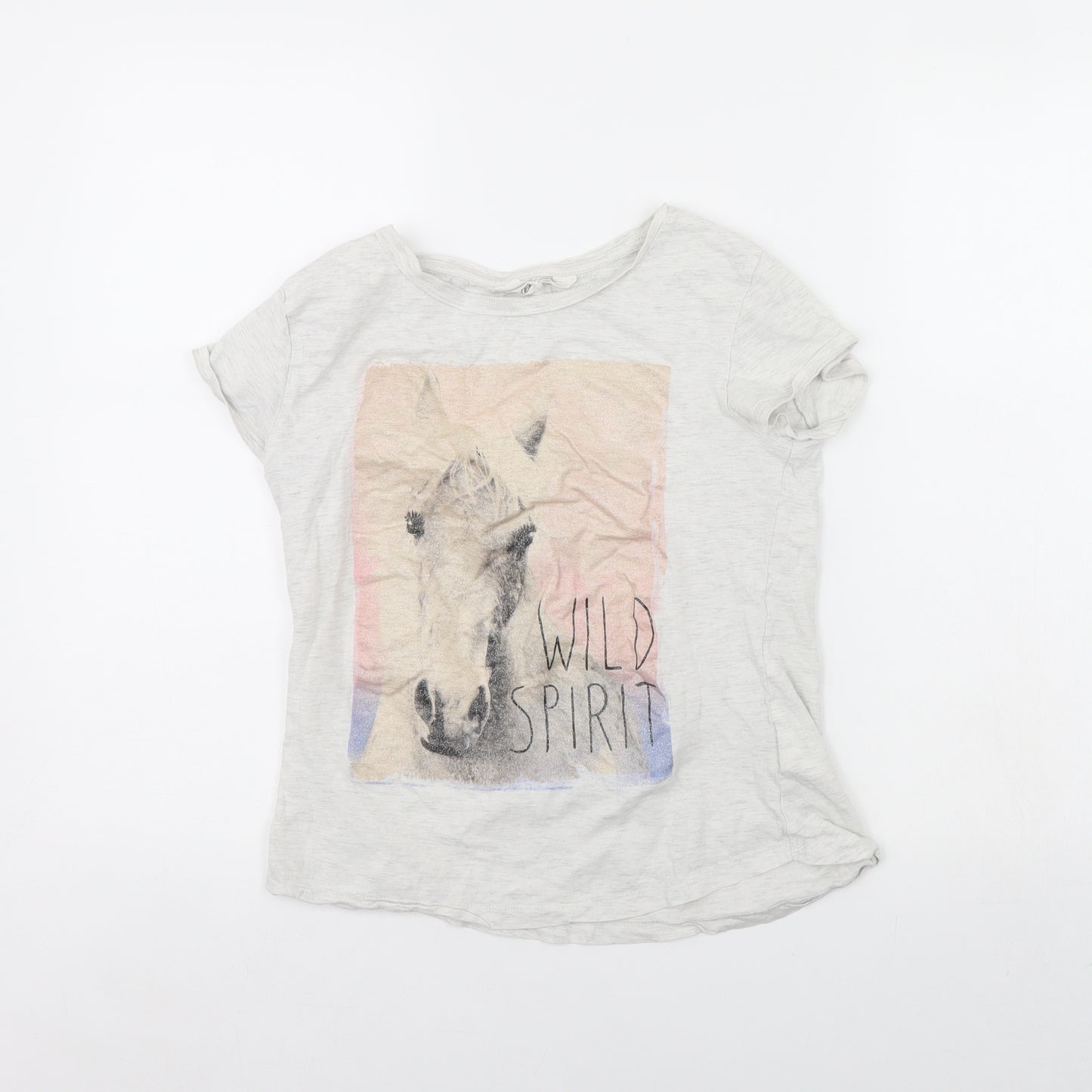 H&M Girls Grey   Basic T-Shirt Size 12 Years  - Horse