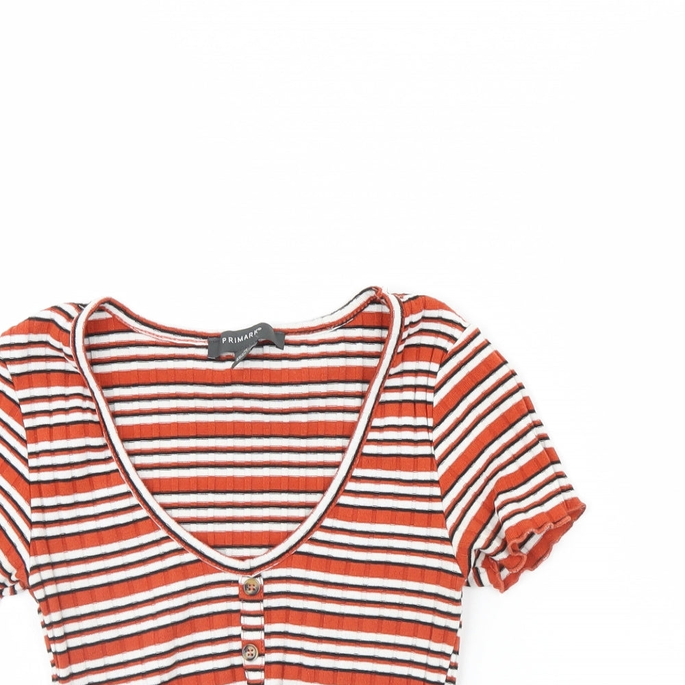 Primark Womens Orange Striped  Cropped Blouse Size XS