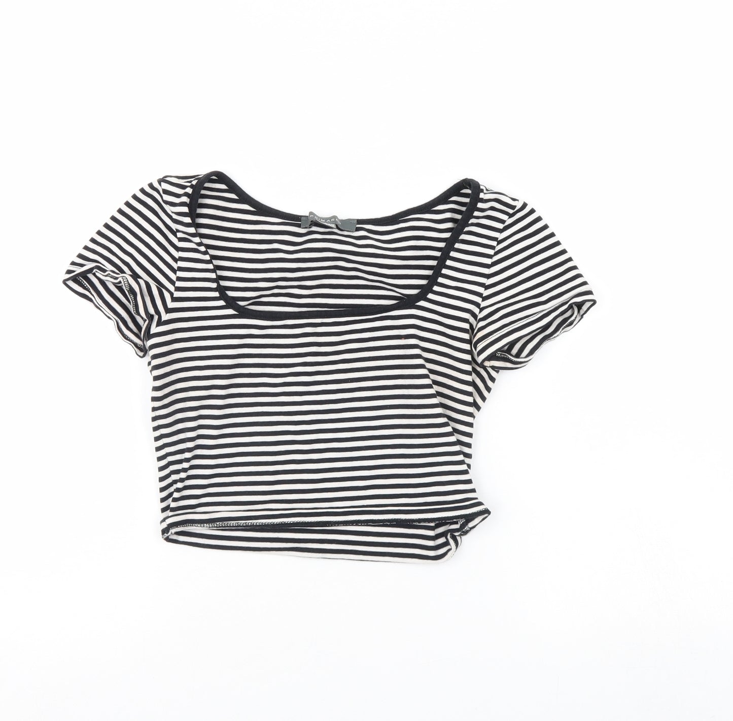 Primark Womens Black Striped  Cropped T-Shirt Size XS