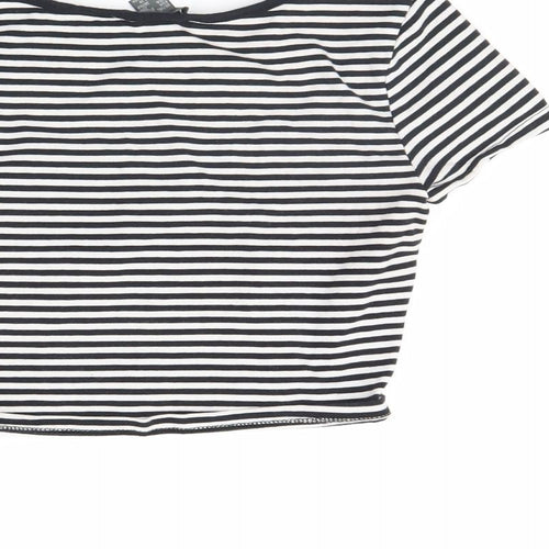 Primark Womens Black Striped  Cropped T-Shirt Size XS