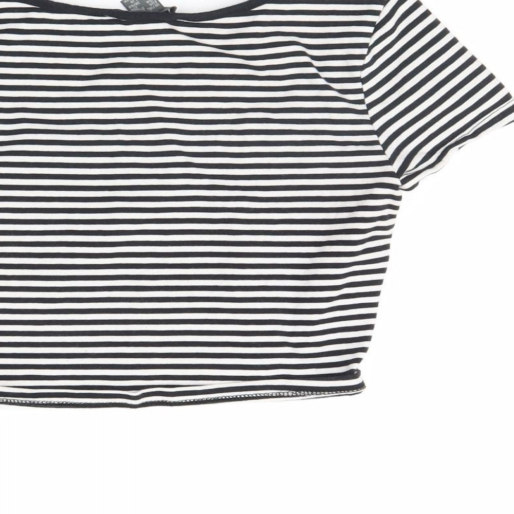 Primark Womens Black Striped  Cropped T-Shirt Size XS