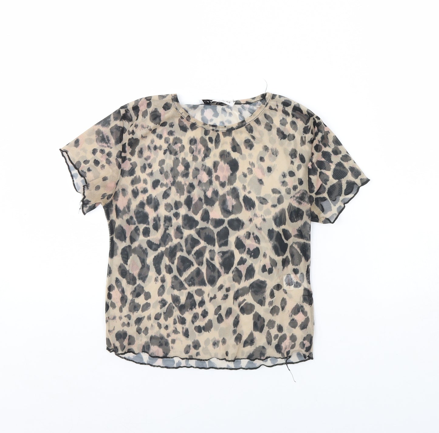 Carpe Diem Womens Brown Animal Print  Cropped T-Shirt Size S