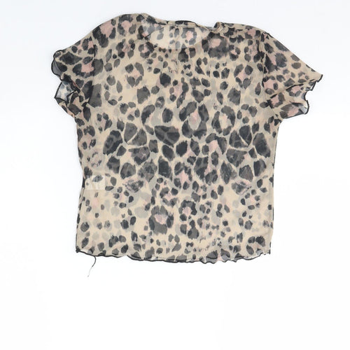 Carpe Diem Womens Brown Animal Print  Cropped T-Shirt Size S