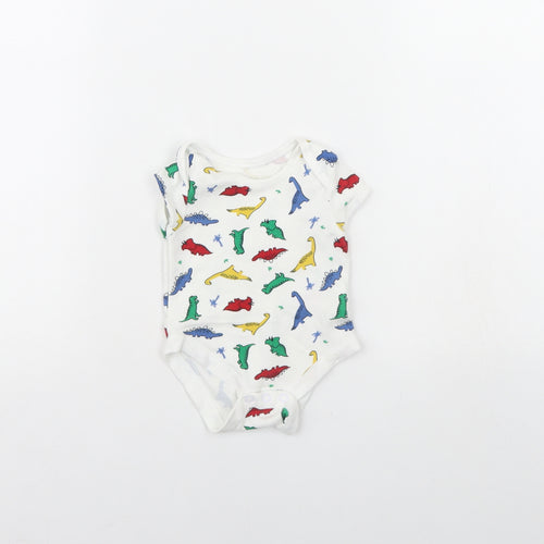 Primark Baby White Animal Print  Babygrow One-Piece Size 0-3 Months  - Dinosaur