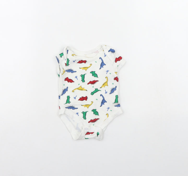 Primark Baby White Animal Print Babygrow One-Piece Size 0-3 Months - Dinosaur
