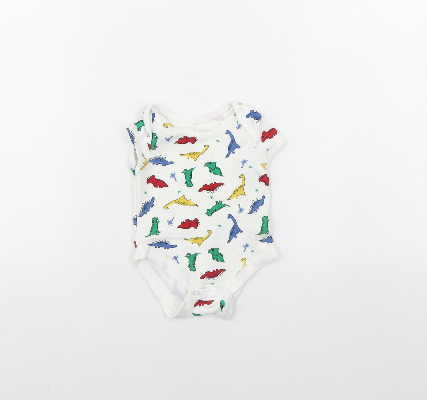 Primark Baby White Animal Print  Babygrow One-Piece Size 0-3 Months  - Dinosaur