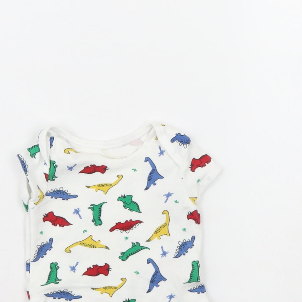 Primark Baby White Animal Print  Babygrow One-Piece Size 0-3 Months  - Dinosaur