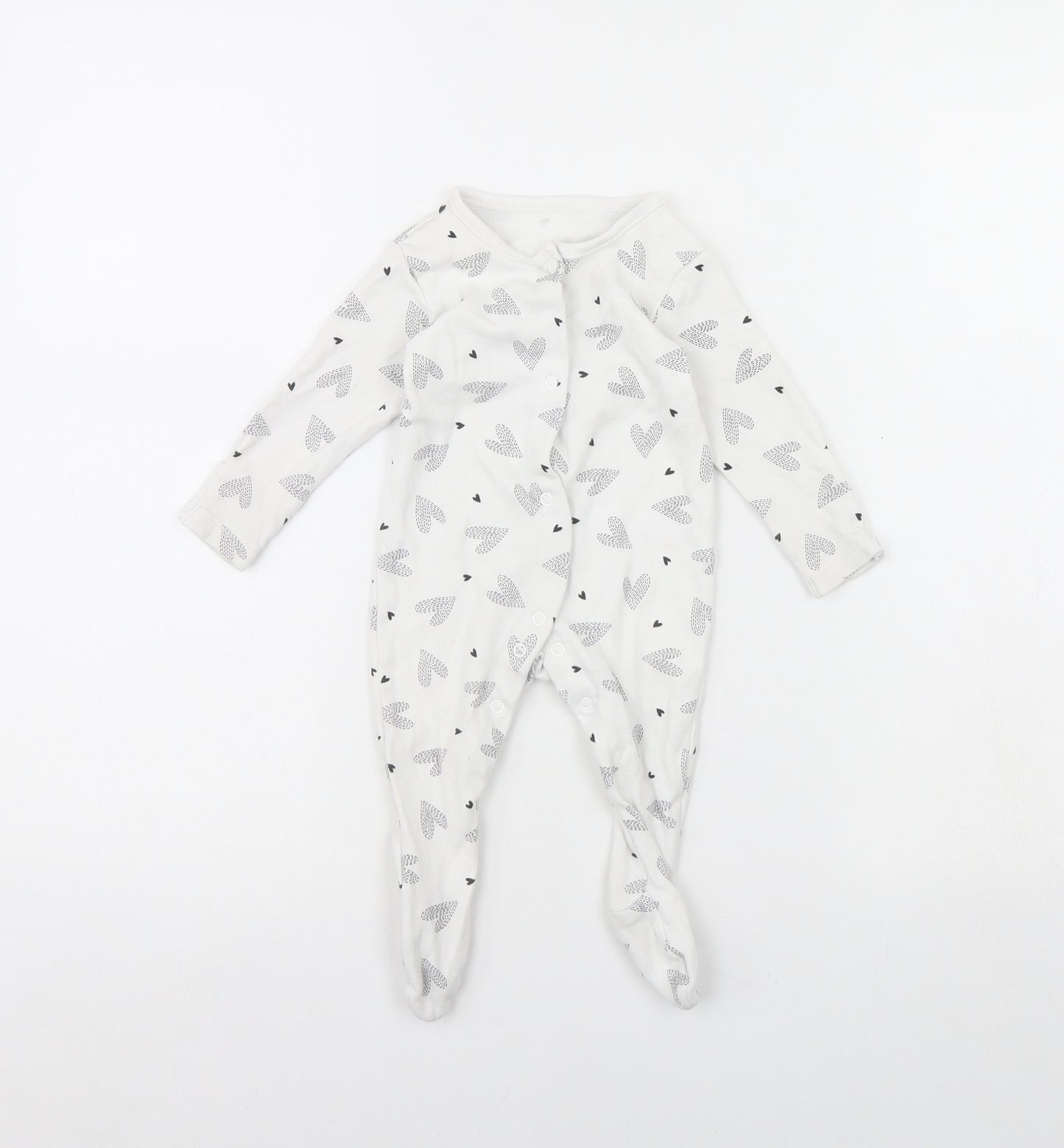 George Baby White Spotted  Babygrow One-Piece Size 3-6 Months  - Heart Detail