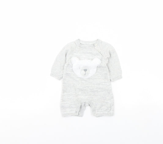 Front view of George Baby Grey Babygrow One-Piece, size 0-3, Months