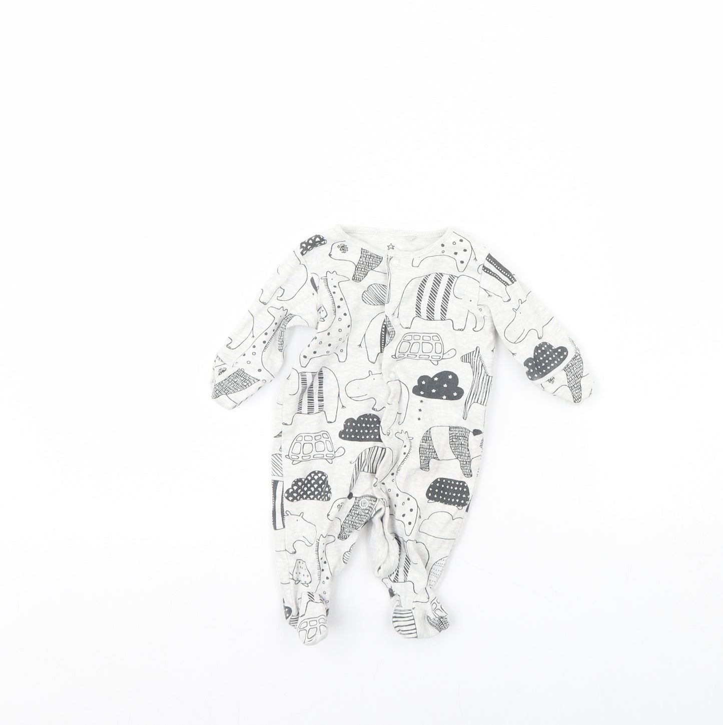 NEXT Baby Grey Animal Print  Babygrow One-Piece Size 0-3 Months