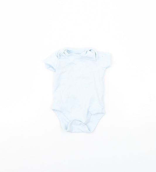 Front view of mamas & papas Baby Blue Babygrow One-Piece, size 3-6, Months