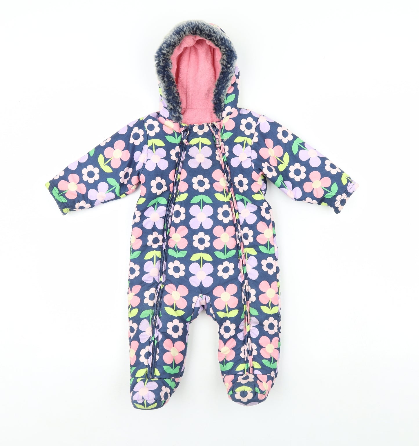M&S Girls Blue Floral  Coverall One-Piece Size 6-9 Months