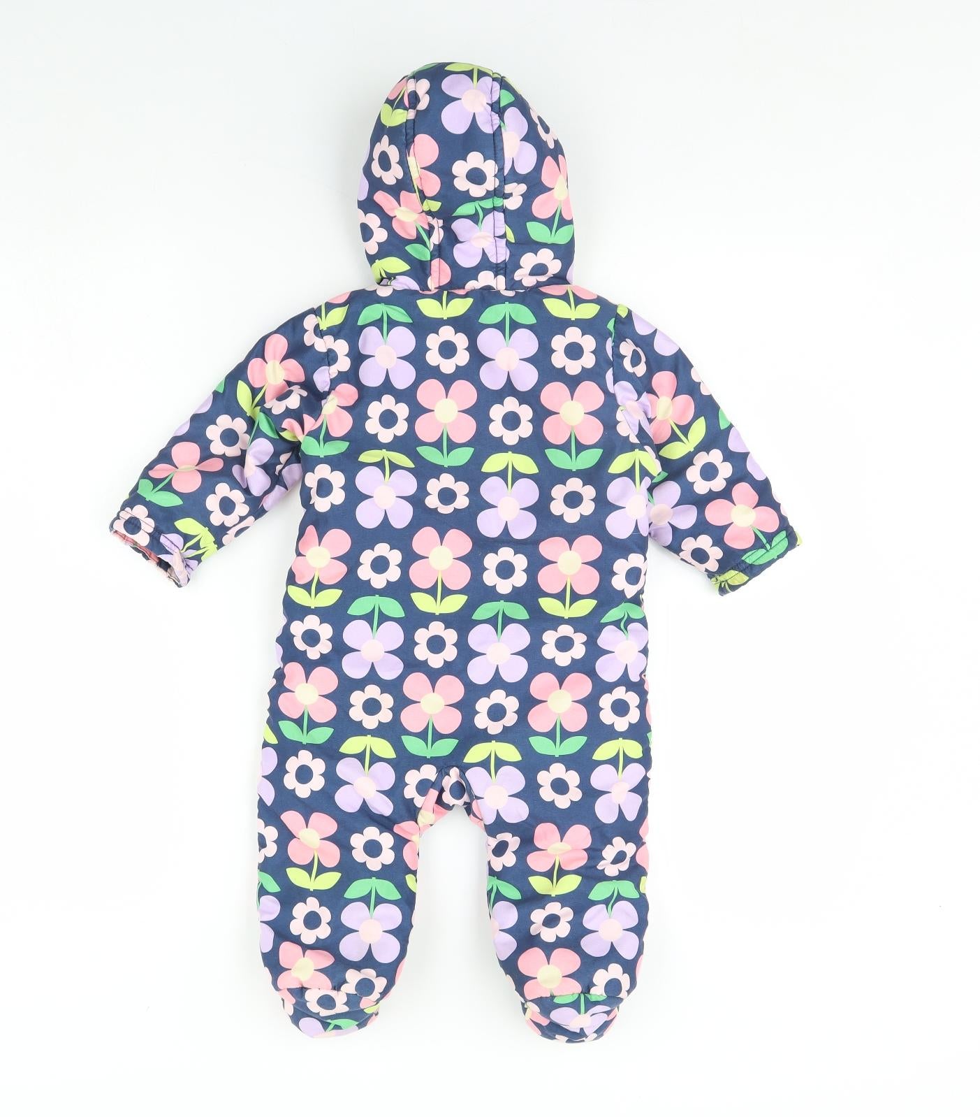 M&S Girls Blue Floral  Coverall One-Piece Size 6-9 Months