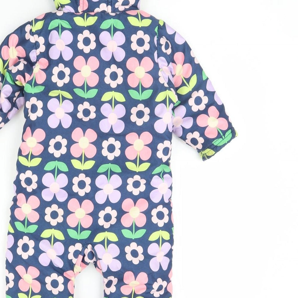 M&S Girls Blue Floral  Coverall One-Piece Size 6-9 Months