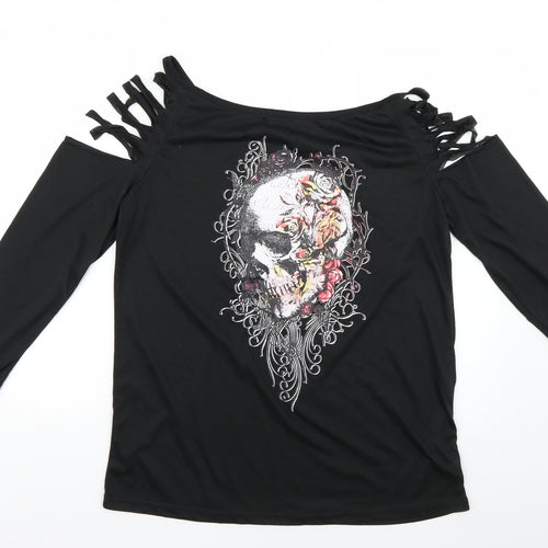 Preworn Womens Black Geometric  Basic T-Shirt Size 2XL