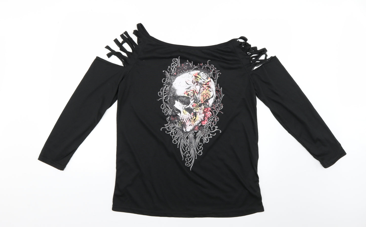 Preworn Womens Black Geometric  Basic T-Shirt Size 2XL