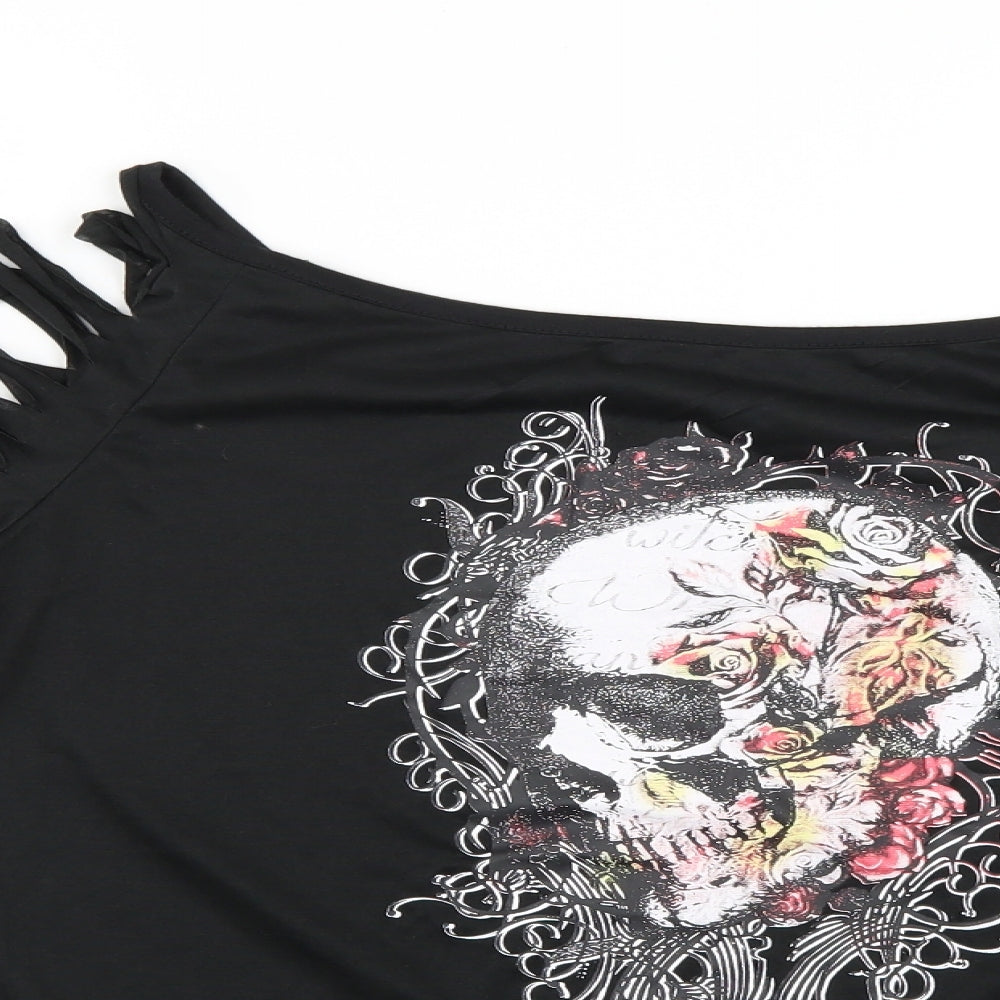 Preworn Womens Black Geometric  Basic T-Shirt Size 2XL